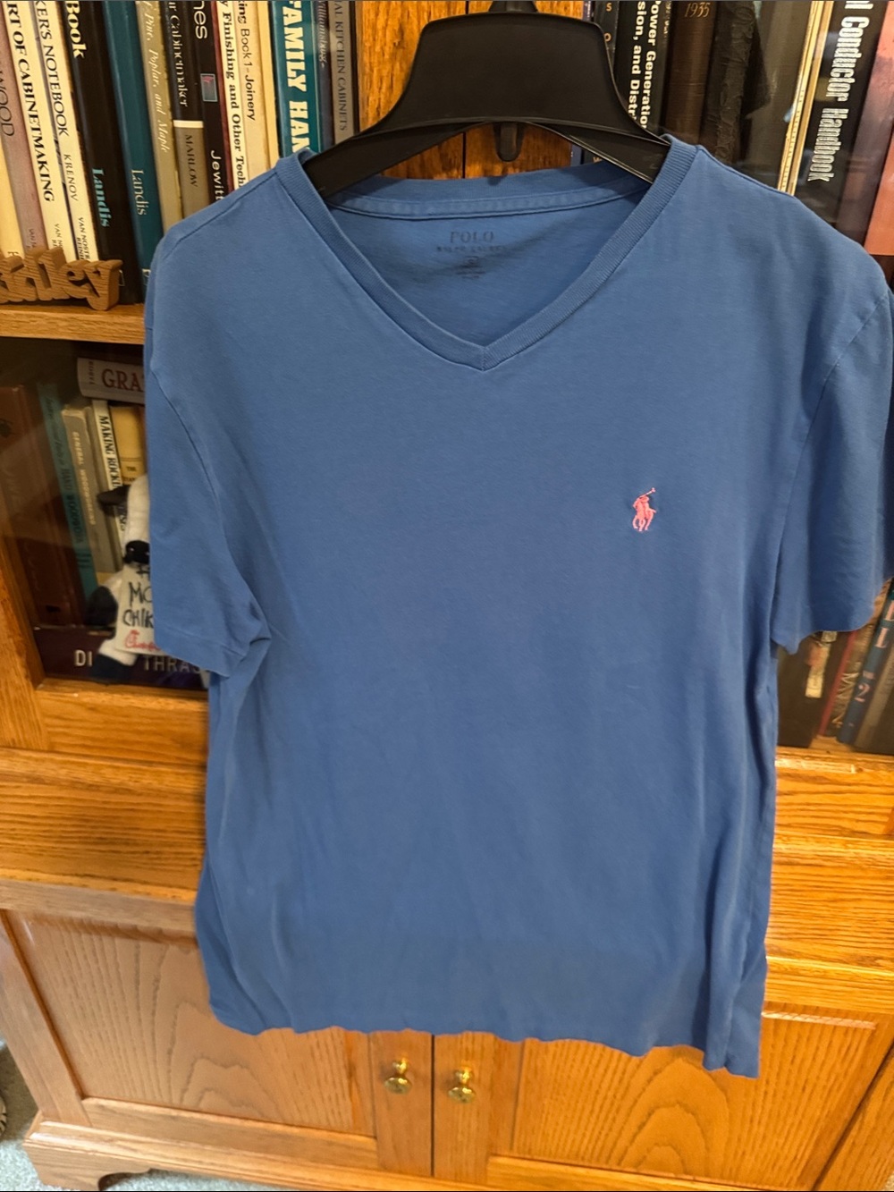Polo by Ralph Lauren Blue V‑Neck Tee with Pink Pony